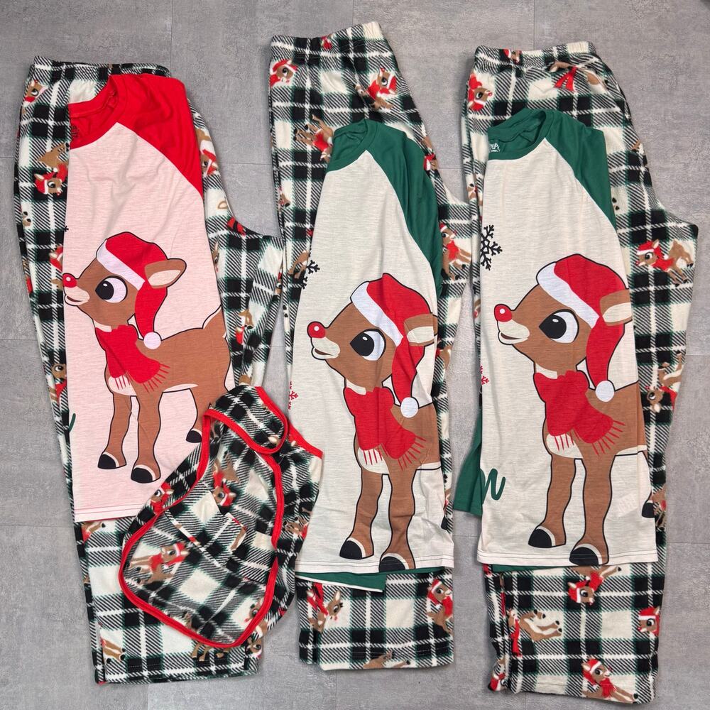 Rudolf Matching Family & Dog PJ Set Red Nose Reindeer Christmas Med, 2X Pajamas